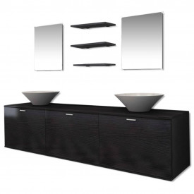 Set mobilier baie 10 piese cu chiuvete și robinete incluse, Negru - Img 3