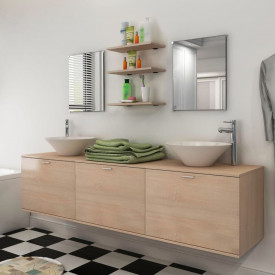 Set mobilier baie din opt piese cu chiuvetă inclusă, bej