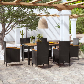 Set mobilier de exterior, 13 piese, poliratan, blat lemn acacia