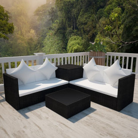 Set mobilier de exterior, 14 piese, poliratan, negru