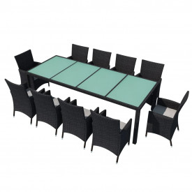 Set mobilier de exterior 21 piese, poliratan, negru - Img 2