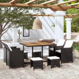 Set mobilier de exterior 21 piese, poliratan și acacia, negru