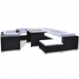 Set mobilier de exterior 28 piese, negru, poliratan - Img 2
