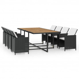 Set mobilier de exterior 37 piese, poliratan și acacia, negru - Img 2