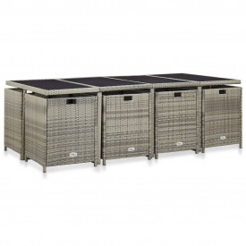 Set mobilier de exterior cu perne, 13 piese, gri, poliratan - Img 4