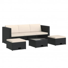 Set mobilier de grădină, 12 piese, poliratan, negru - Img 2