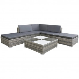 Set mobilier de grădină 15 piese, poliratan, gri