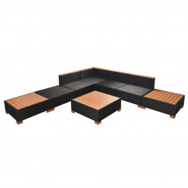 Set mobilier de grădină 18 piese, poliratan, blat WPC, negru - Img 7