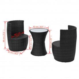 Set mobilier de grădină, 5 piese, poliratan, negru - Img 8