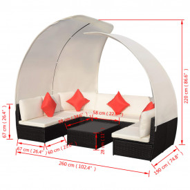 Set mobilier de grădină cu baldachin, 9 piese, negru, poliratan - Img 6
