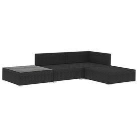 Set mobilier de grădină cu perne, 4 piese, negru, poliratan - Img 2