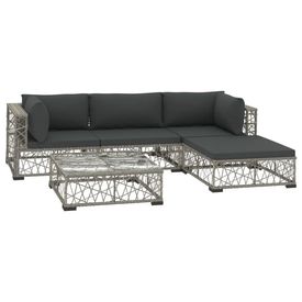 Set mobilier de grădină cu perne, 5 piese, gri, poliratan