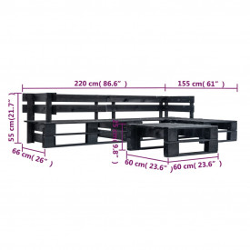 Set mobilier de grădină din paleți, 4 piese, negru, lemn FSC - Img 3