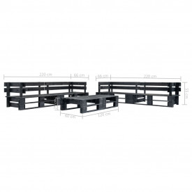 Set mobilier de grădină din paleți, 6 piese, negru, lemn FSC - Img 3