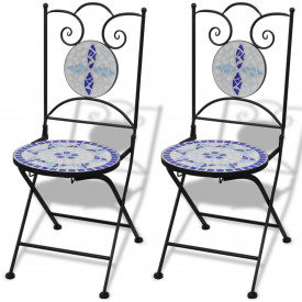 Set mobilier grădină bistro 60 cm mozaic 2 scaune, albastru/alb - Img 6