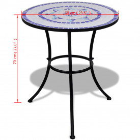 Set mobilier grădină bistro 60 cm mozaic 2 scaune, albastru/alb - Img 11
