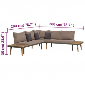 Set mobilier grădină cu perne, 4 piese, maro, lemn acacia - Img 7