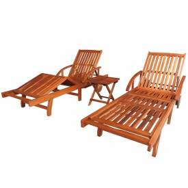 Set șezlonguri cu masă, 3 piese, lemn masiv de acacia, maro