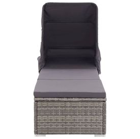 Șezlong cu copertină și pernă, gri, poliratan - Img 2