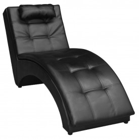 Șezlong cu saltea, piele artificială, negru