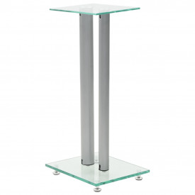 Standuri boxe 2 buc., sticlă călită, design coloană, argintiu - Img 2