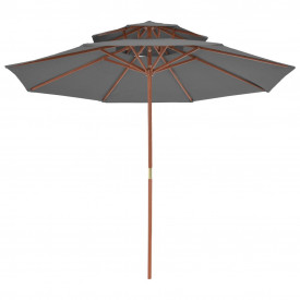 Umbrelă de soare dublă, stâlp din lemn, 270 cm, antracit - Img 3