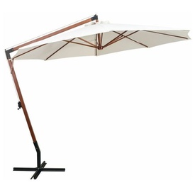 Umbrelă de soare suspendată cu stâlp de lemn, 350 cm, alb - Img 2