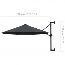 Umbrelă soare, montaj pe perete, stâlp metal, 300 cm, antracit - Img 8