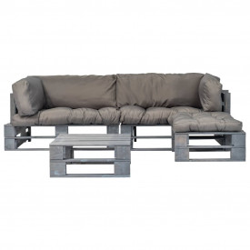 vidaXL 4 piese Set mobilier grădină din paleți, perne gri, lemn FSC - Img 2