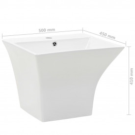 vidaXL Chiuvetă ceramică suspendată pe perete, alb, 500x450x410 mm - Img 6