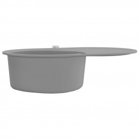 vidaXL Chiuvetă de bucătărie din granit, cu un bazin, oval Gri - Img 4