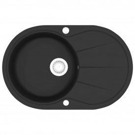 vidaXL Chiuvetă de bucătărie din granit, cu un bazin, oval, negru - Img 2