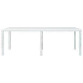 vidaXL Masă de grădină, albă, 220x90x72 cm, plastic, aspect ratan - Img 2