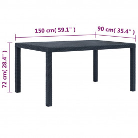 vidaXL Masă de grădină, antracit, 150x90x72 cm, plastic, aspect ratan - Img 5