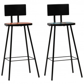vidaXL Scaune de bar, 2 buc., lemn masiv reciclat, multicolor - Img 1