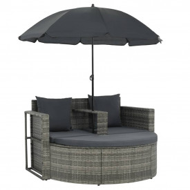 vidaXL Set canapea 2 locuri de exterior, cu umbrelă, poliratan, gri - Img 2