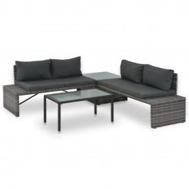 vidaXL Set mobilier de grădină cu perne, 3 piese, gri, poliratan