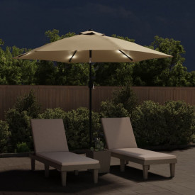 vidaXL Umbrelă de soare exterior, LED-uri și stâlp oțel, taupe, 300 cm - Img 2