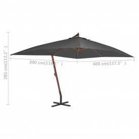 vidaXL Umbrelă suspendată cu stâlp din lemn, antracit, 400 x 300 cm - Img 5