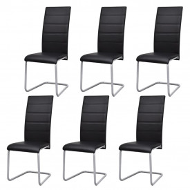 6 Scaune de bucătărie cantilever cu spătar înalt, negru