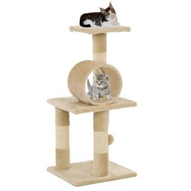 Ansamblu pentru pisici, stâlpi cu funie de sisal, 65 cm, bej