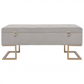Banchetă cu un compartiment de depozitare gri 105 cm catifea - Img 3