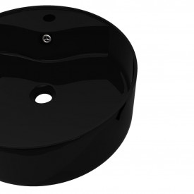 Bazin chiuvetă ceramică baie cu gaură robinet/preaplin, rotund, negru - Img 5