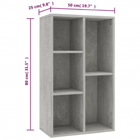 Bibliotecă/Servantă, gri beton, 45 x 25 x 80 cm, PAL - Img 11