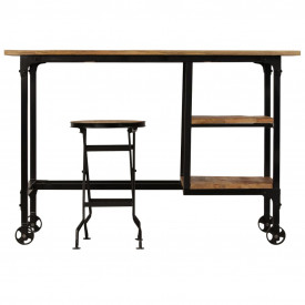 Birou cu scaun pliabil, lemn masiv de mango, 115 x 50 x 76 cm - Img 2
