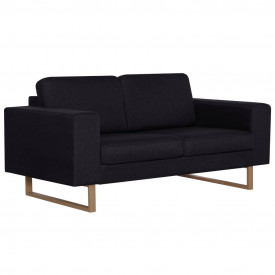 Canapea cu 2 locuri, negru, material textil - Img 2