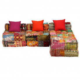 Canapea modulară cu 3 locuri, material textil, model petice - Img 10