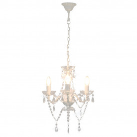 Candelabru cu mărgele, alb, rotund, 3 becuri E14 - Img 2
