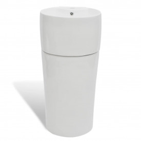 Chiuvetă rotundă din ceramică cu stativ și preaplin, alb - Img 2