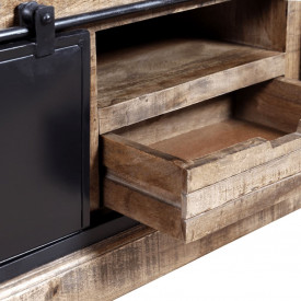 Comodă TV cu 2 uși glisante lemn de mango masiv 110x30x45 cm - Img 9